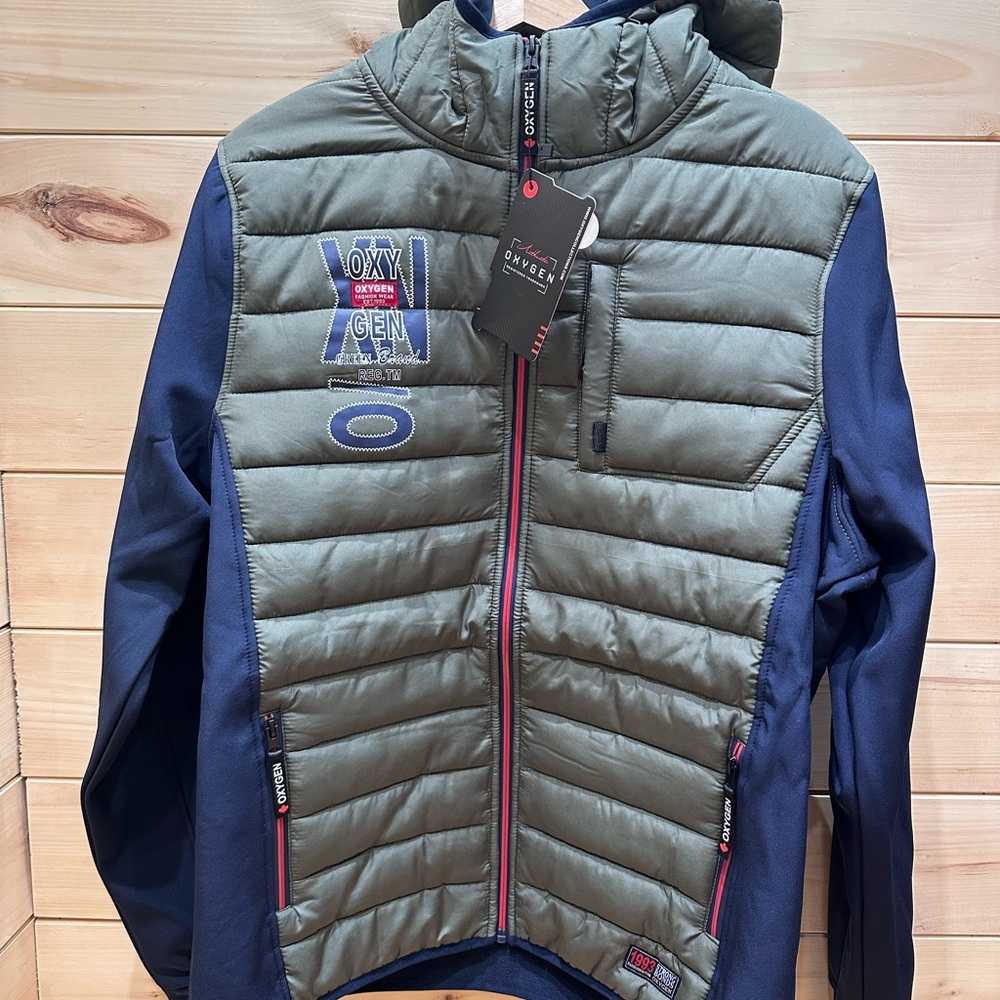 Men's Oxygen Green and Blue Puffer Jacket